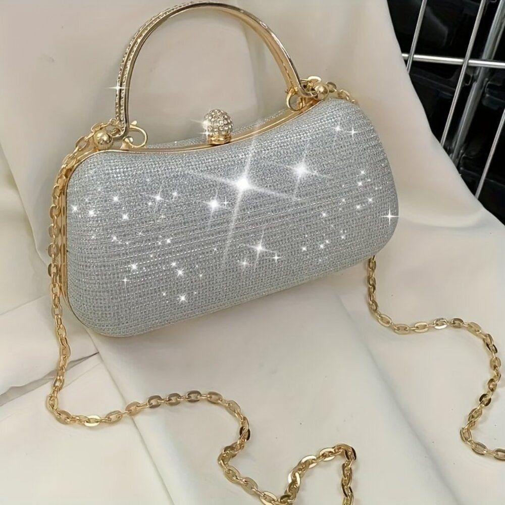 Golden Mini Fashion Evening Bag, Chain Crossbody Bag Shining Evening Bag
