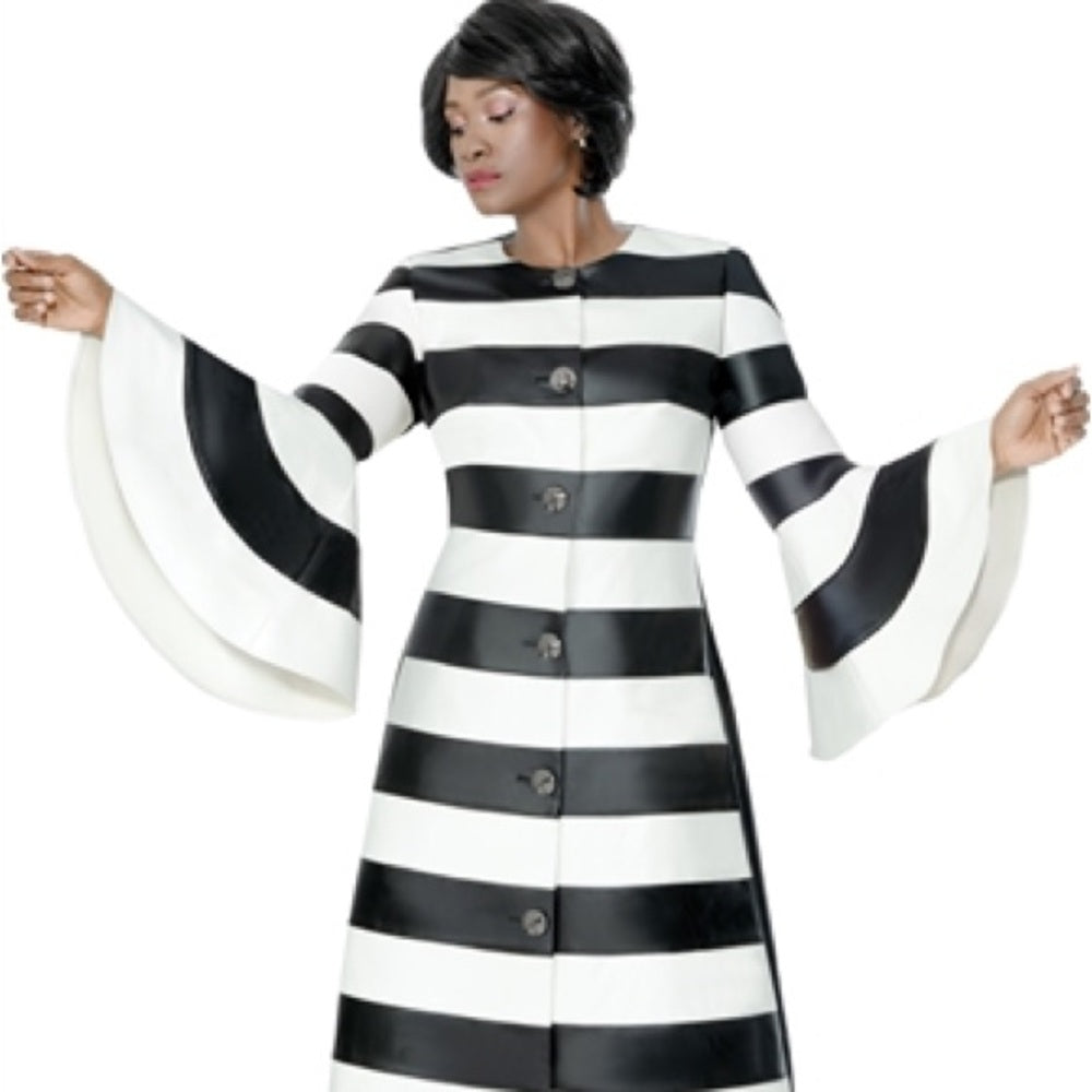 Black and White Striped Coat/Dress with Flared Sleeves