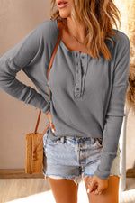 Load image into Gallery viewer, Waffle Knit Henley Top - Passion of Essence Boutique
