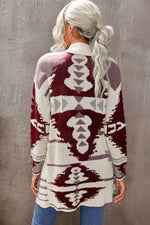 Load image into Gallery viewer, Lapel Collar Geometric Print Knit Cardigan - Passion of Essence Boutique
