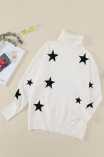 Load image into Gallery viewer, Turtleneck Dropped Sleeve Star Print Sweater - Passion of Essence Boutique
