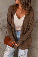 Load image into Gallery viewer, Brown Drop Shoulder Textured Cardigan - Passion of Essence Boutique
