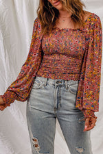 Load image into Gallery viewer, Floral Smocked Lantern Sleeve Blouse - Passion of Essence Boutique
