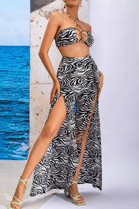 Printed Halter Neck Cropped Top and Split Pants Set - Passion of Essence Boutique