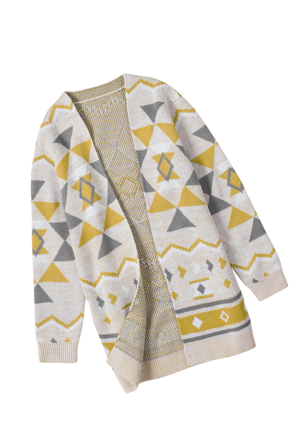Geometric Print Open Front Knitted Cardigan - Passion of Essence Boutique