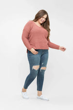 Load image into Gallery viewer, Judy Blue Full Size Destroyed Knee High Waist Skinny Jeans - Passion of Essence Boutique
