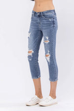Load image into Gallery viewer, Judy Blue Mid-Rise Destroyed Denim Capri - Passion of Essence Boutique
