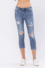 Load image into Gallery viewer, Judy Blue Mid-Rise Destroyed Denim Capri - Passion of Essence Boutique

