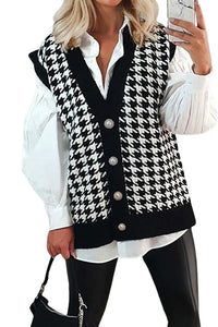 Houndstooth Vest Cardigan - Passion of Essence Boutique