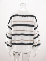Load image into Gallery viewer, Loose-Fitting Round Neck Lantern Sleeve Striped Sweater - Passion of Essence Boutique
