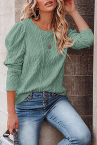 Solid Color Puffy Sleeve Textured Knit Top - Passion of Essence Boutique