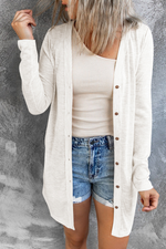 Load image into Gallery viewer, White Solid Color Open-Front Buttons Cardigan - Passion of Essence Boutique
