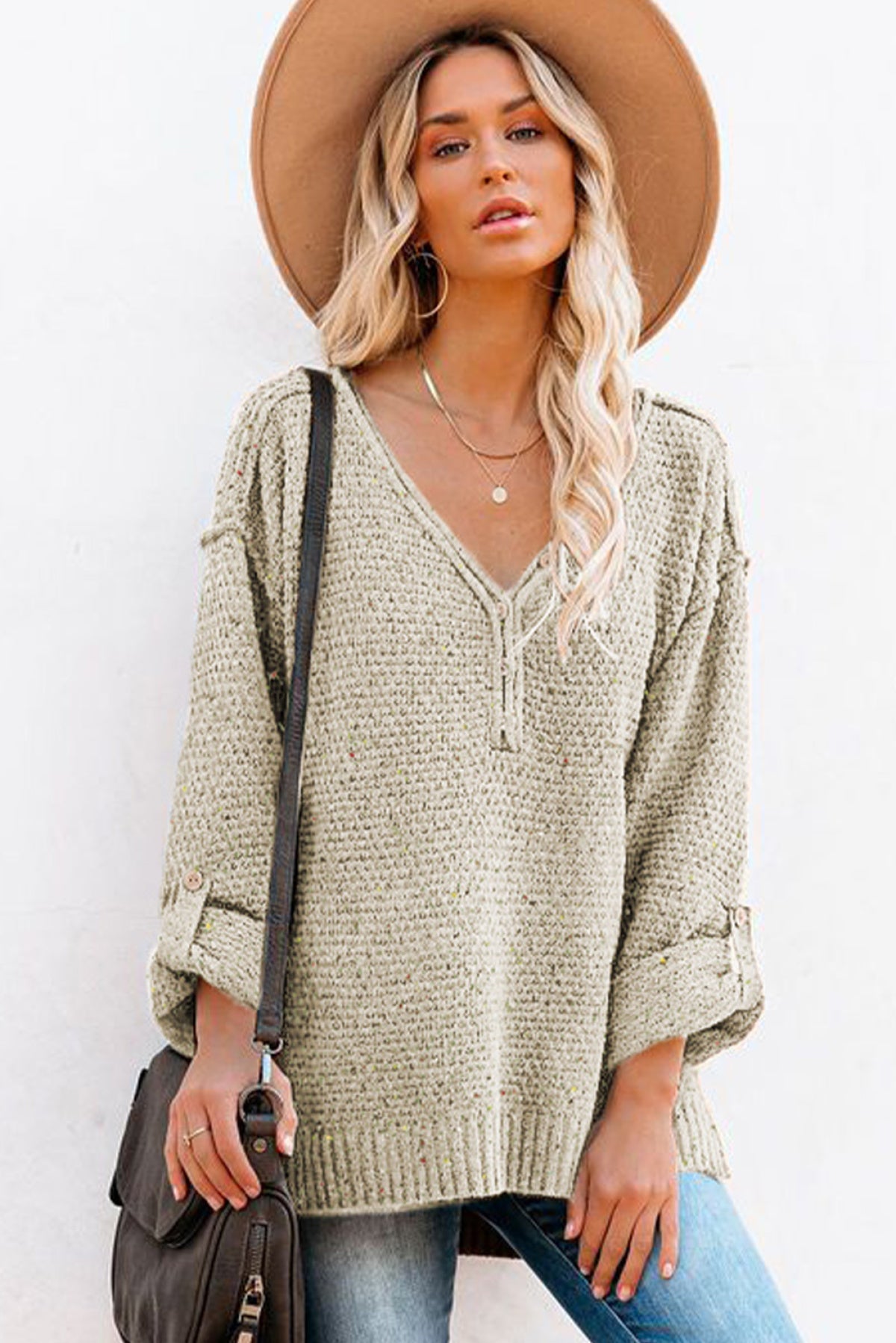 Buttoned Drop Shoulder Knitted Sweater - Passion of Essence Boutique