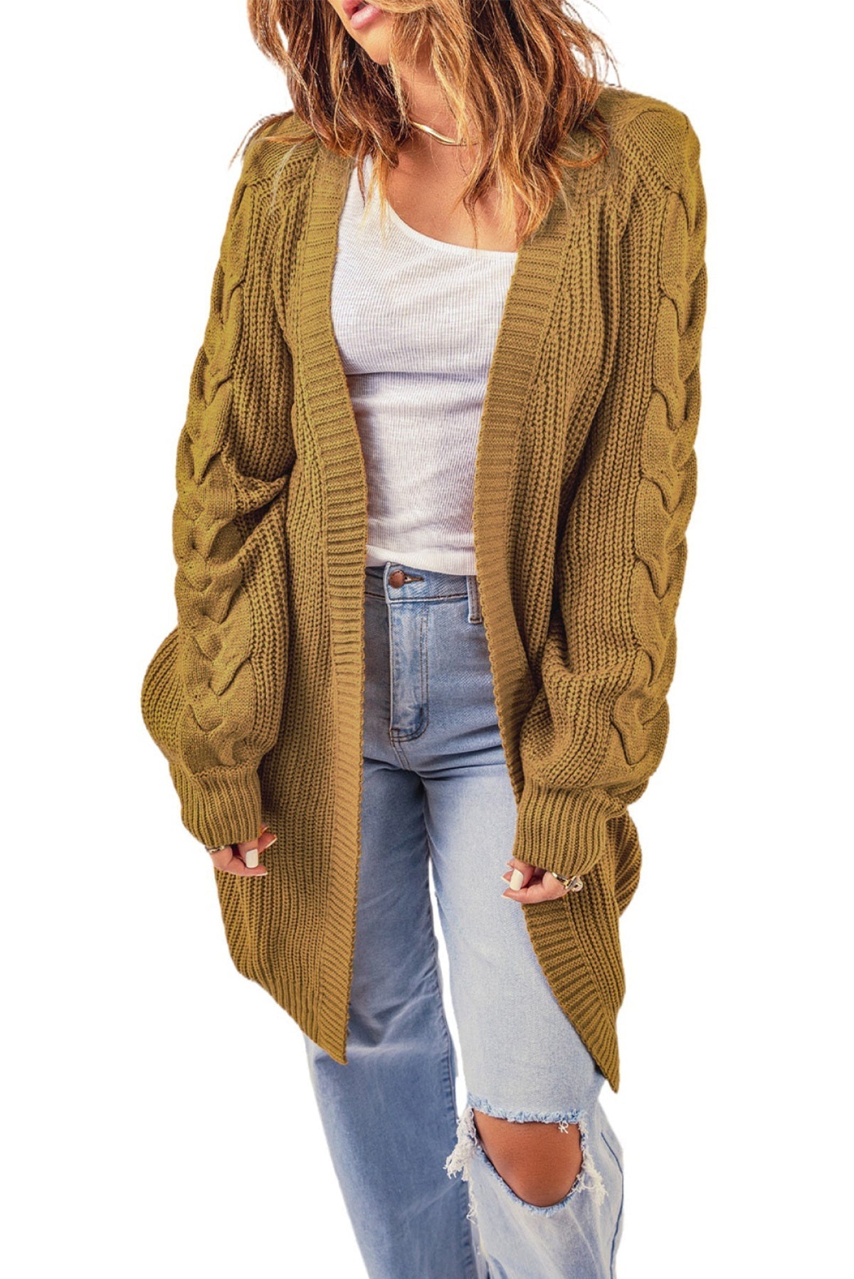 Open Front Cable Sleeve Long Cardigan - Passion of Essence Boutique