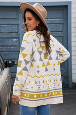 Load image into Gallery viewer, Geometric Print Open Front Knitted Cardigan - Passion of Essence Boutique
