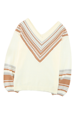 Load image into Gallery viewer, V-Neck Contrast Printed Oatmeal Sweater - Passion of Essence Boutique
