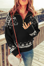 Load image into Gallery viewer, Geometry Knit Quarter Zip Sweater - Passion of Essence Boutique
