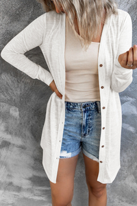 White Solid Color Open-Front Buttons Cardigan - Passion of Essence Boutique