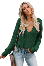 Load image into Gallery viewer, Dark Green Tainted Love Cotton Distressed Sweater - Passion of Essence Boutique
