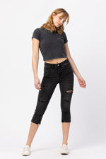 Load image into Gallery viewer, Judy Blue High Waist Black Distressed Skinny Capri - Passion of Essence Boutique
