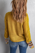 Load image into Gallery viewer, Yellow Lace Up V Neck Knit Sweater - Passion of Essence Boutique
