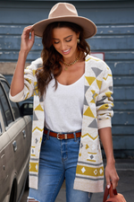 Load image into Gallery viewer, Geometric Print Open Front Knitted Cardigan - Passion of Essence Boutique
