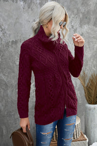 Zip-Up Open Front Knitted Sweater - Passion of Essence Boutique