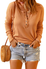 Load image into Gallery viewer, Waffle Knit Henley Top - Passion of Essence Boutique
