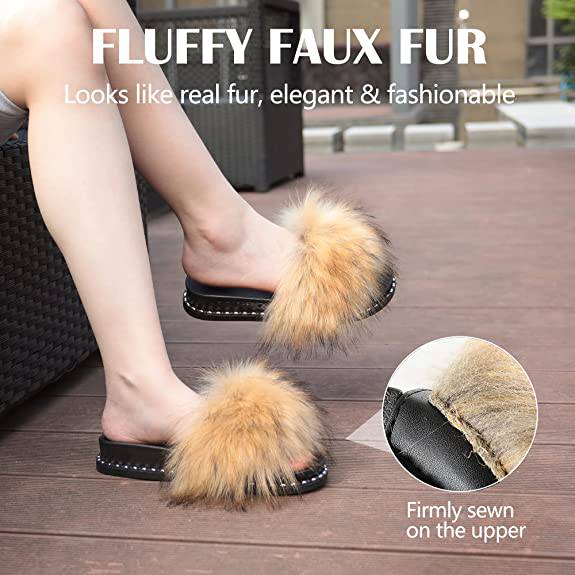 Women's Furry Faux Fur Slides - Passion of Essence Boutique