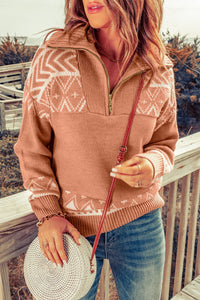 Geometry Knit Quarter Zip Sweater - Passion of Essence Boutique
