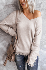 Load image into Gallery viewer, Solid Color V Neck Tasseled Sweater - Passion of Essence Boutique
