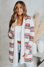 Load image into Gallery viewer, White Open Front Draped Geometric Cardigan - Passion of Essence Boutique
