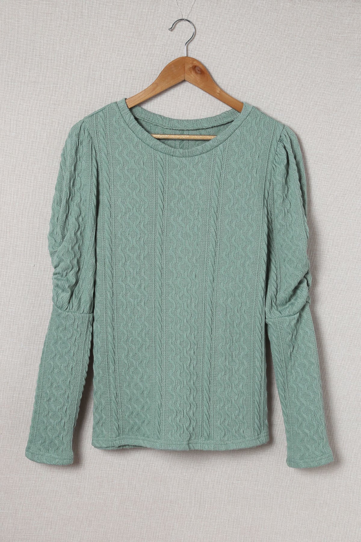 Solid Color Puffy Sleeve Textured Knit Top - Passion of Essence Boutique