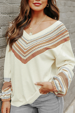 Load image into Gallery viewer, V-Neck Contrast Printed Oatmeal Sweater - Passion of Essence Boutique
