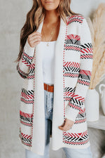 Load image into Gallery viewer, White Open Front Draped Geometric Cardigan - Passion of Essence Boutique
