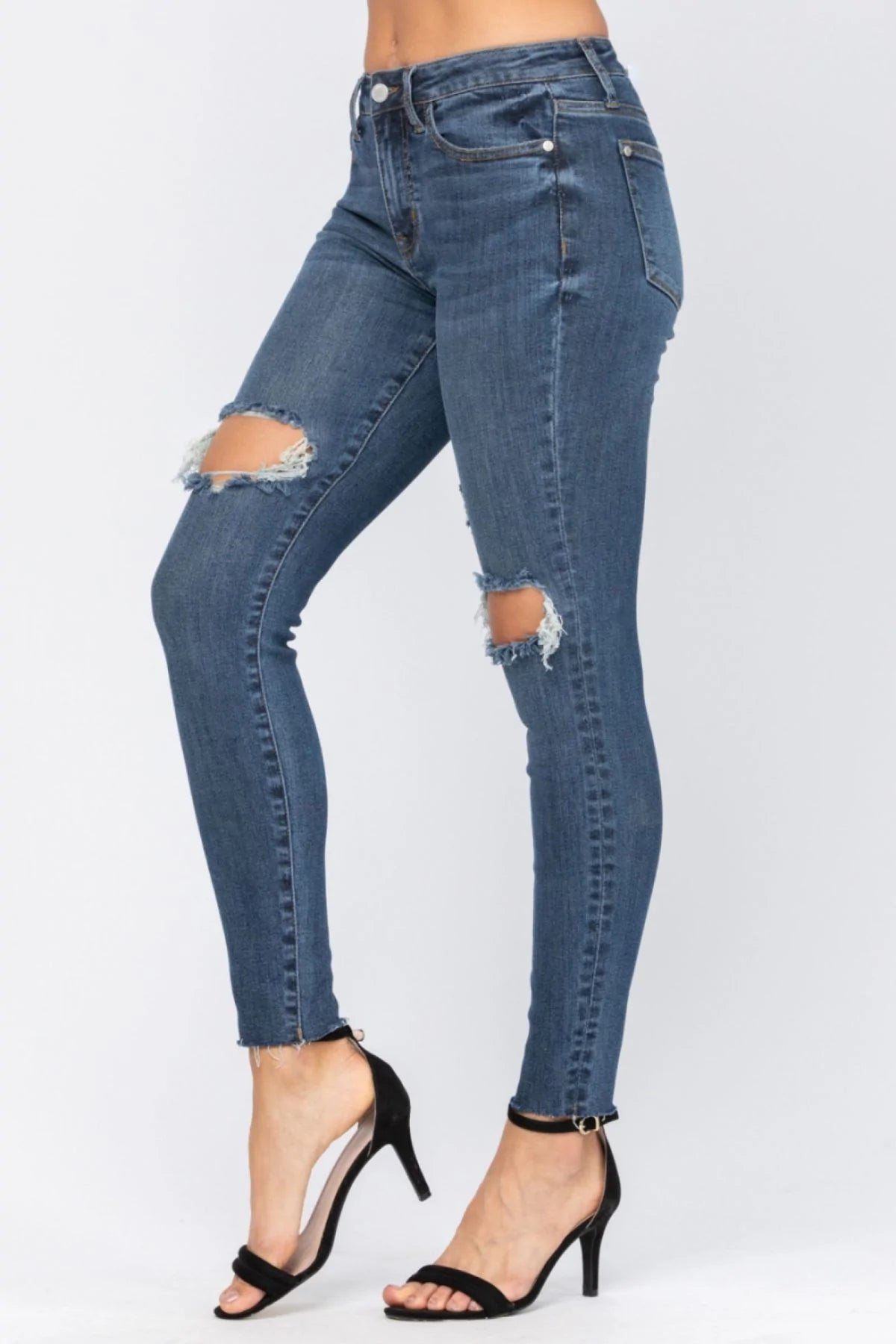 Judy Blue Full Size Destroyed Knee High Waist Skinny Jeans - Passion of Essence Boutique
