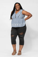 Load image into Gallery viewer, Judy Blue High Waist Black Distressed Skinny Capri - Passion of Essence Boutique
