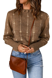 Brown Long Sleeve O-Neck Knitted Sweater - Passion of Essence Boutique