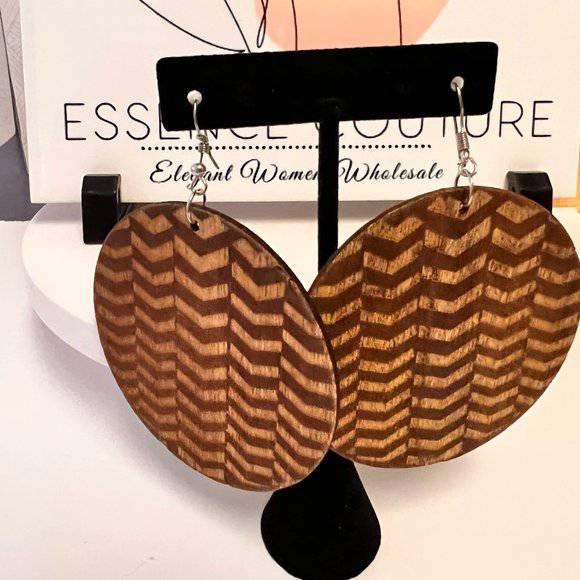 Afrocentric Women Wooden Teardrop Shaped Wood Dangle Earrings (Brown-Zigzag) - Passion of Essence Boutique