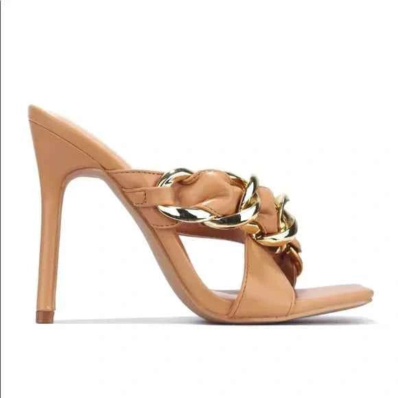 CAPE ROBBIN DEJAVU CHAIN MULE HEELS-NUDE