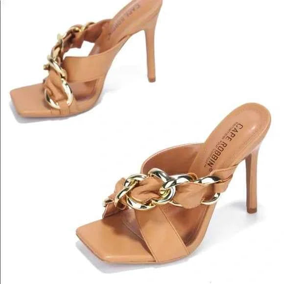 CAPE ROBBIN DEJAVU CHAIN MULE HEELS-NUDE