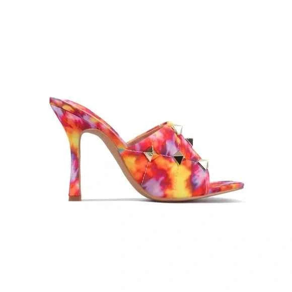 CAPE ROBBIN KENA STUDDED MULE HEELS-MULTI COLOR
