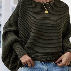 Olive Cozy Long Sleeve Bateau Neck Sweater - Passion of Essence Boutique