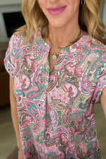 Load image into Gallery viewer, Lizzy Cap Sleeve Top in Pink Multi Paisley
