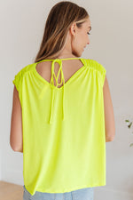 Load image into Gallery viewer, Ruched Cap Sleeve Top in Neon Green
