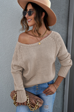 Load image into Gallery viewer, Khaki Loose Long Sleeve Knitted Sweater - Passion of Essence Boutique
