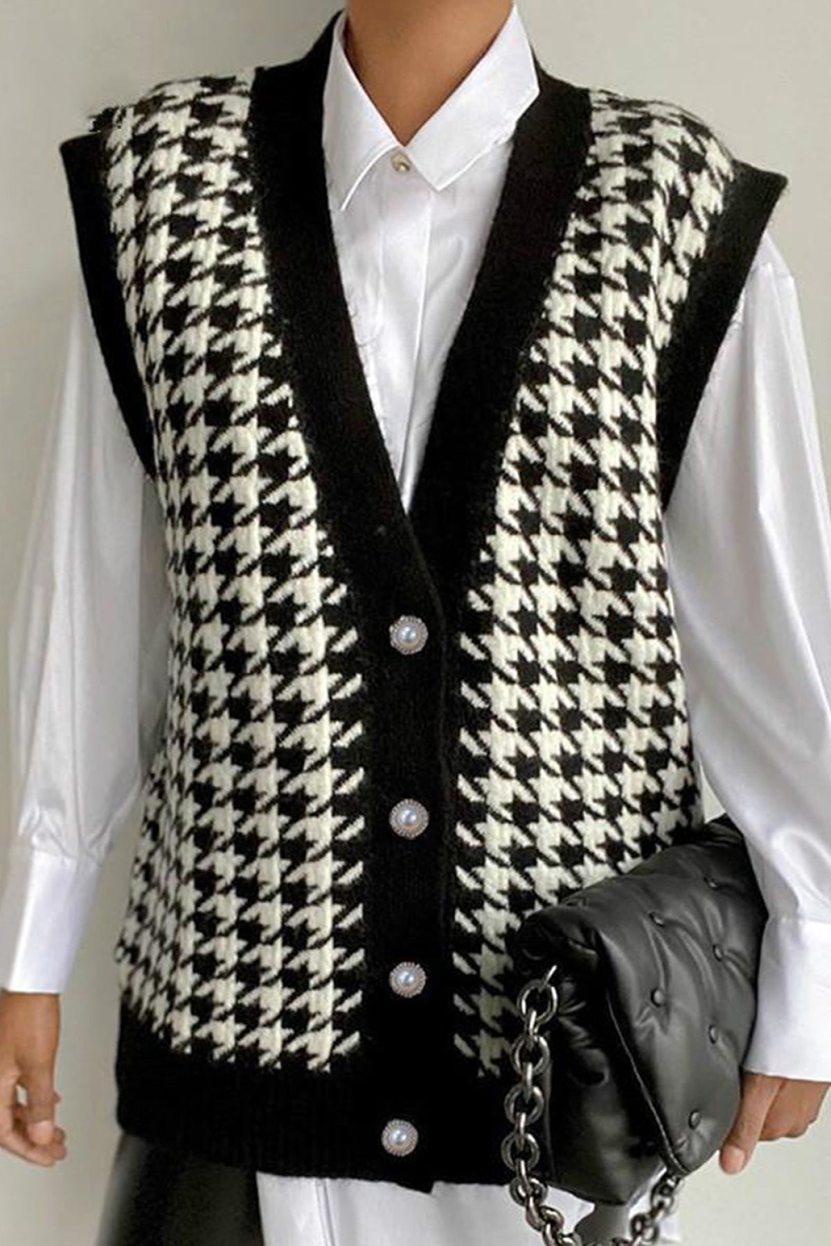 Houndstooth Vest Cardigan - Passion of Essence Boutique