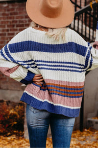 Striped Pattern Knit Sweater - Passion of Essence Boutique