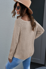 Load image into Gallery viewer, Khaki Loose Long Sleeve Knitted Sweater - Passion of Essence Boutique
