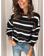 Load image into Gallery viewer, Loose-Fitting Round Neck Lantern Sleeve Striped Sweater - Passion of Essence Boutique
